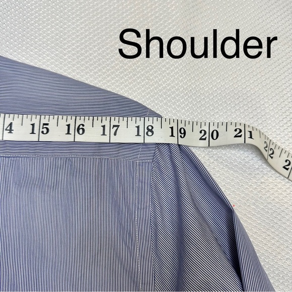 Massimo Dutti Slim Fit Navy Blue Strip Cotton Shirt Sz17 - Picture 2 of 6